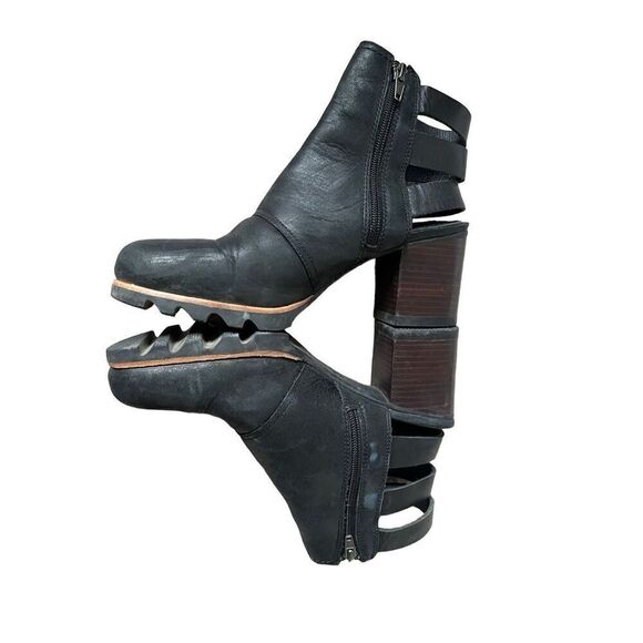 Sorel Addington Leather Strappy Back Block Heel Booties Women's Size 8 Black - Picture 2 of 14